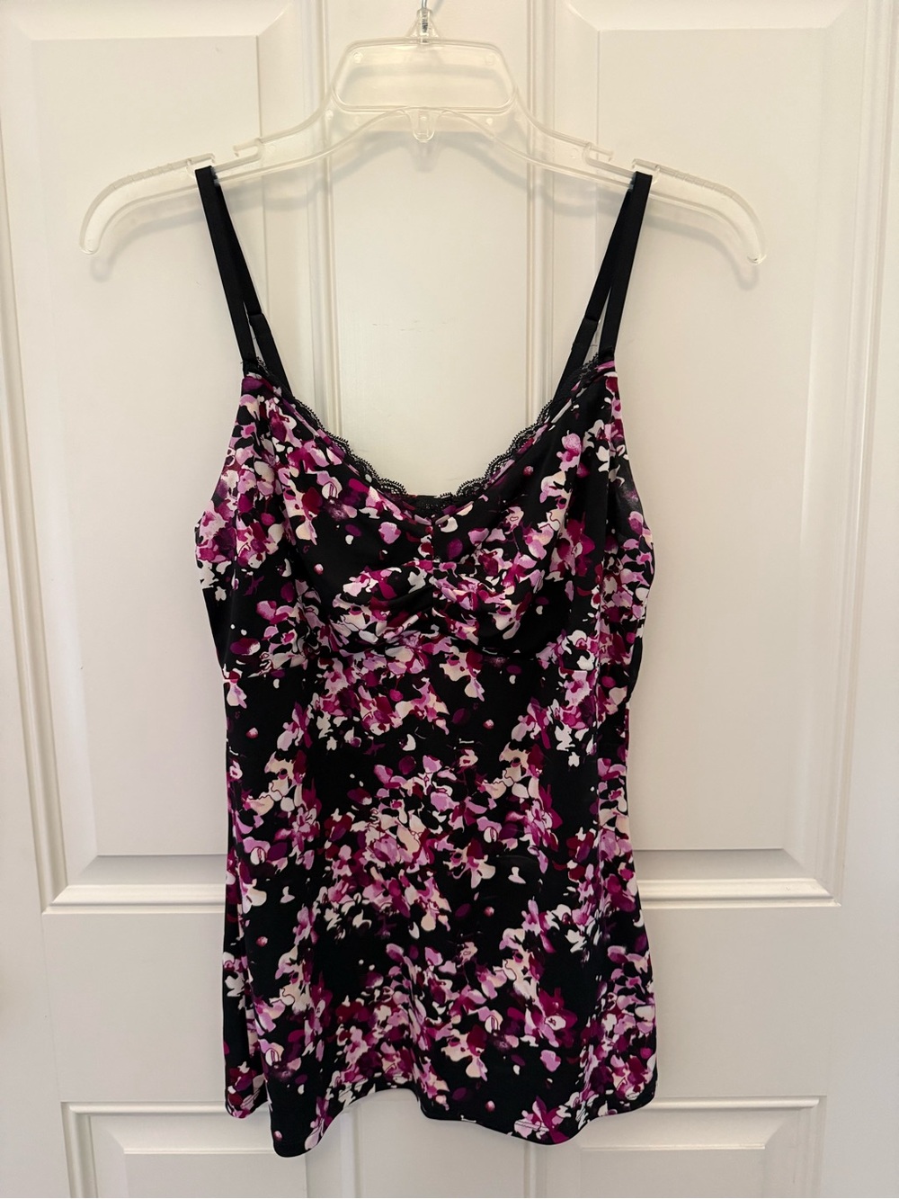 White House Black Market Black Floral Lace-Trim Slip